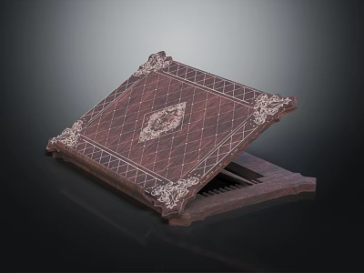 Dark Wood Decorative Tabletop Furniture With Intricate Carved Diamond Patterns And Ornate Edges 3d model