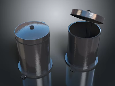 Metal Foot Pedal Trash Cans With Open And Closed Lids For Home Office Use 3d model
