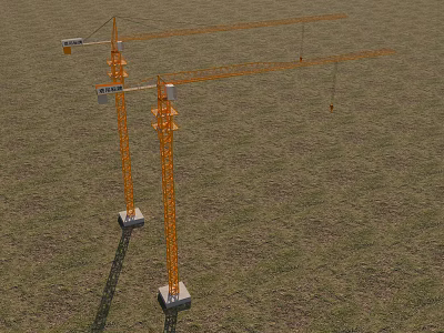 Yellow Tower Cranes With Tall Booms Standing On Green Grassland 3d model