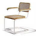 Modern Office Chair With Woven Seat Back Wooden Armrests And White Metal Frame Design