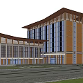 Modern Residential Building With Large Glass Windows Brown White Exterior Grassland Square And Sunset Background