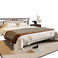 Modern Double Bed Setup With Bedside Nightstand Table Lamp Area Rug And Quilt 3d model