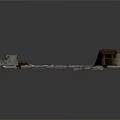 Rustic Wooden Bench in Stone Structure with Dirt Ground and Scattered Debris