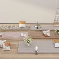 Soft Colored Home Living Mats With Decorative Cushions And Flower Bouquets