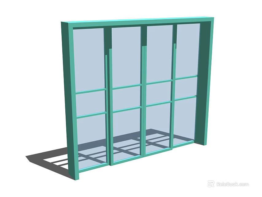 Green Frame Sliding Door With Grid Glass Panels For Modern Home Interior 3d model 