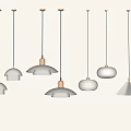 Modern Pendant Lights With Various Designs Hanging On Gray Wall Background 3d model