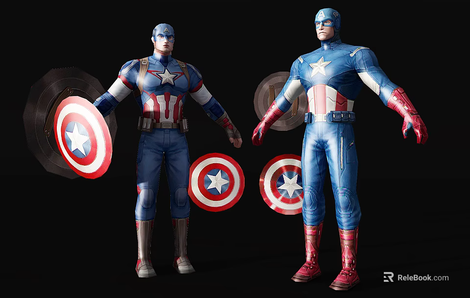 Game And Movie Character Blue Uniform With Star Pattern Red White Stripes And Shields 3d model 