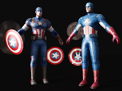 Game And Movie Character Blue Uniform With Star Pattern Red White Stripes And Shields 3d model