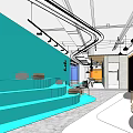 Modern Lounge Area Interior With Blue Wall Pendant Lights And Floor Cushions