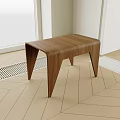 Modern Wooden Stool With Angular Legs On Geometric Patterned Floor Indoor 3d model