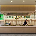 Restaurant Kitchen Interior With Service Counter Staff And Digital Menu Screen