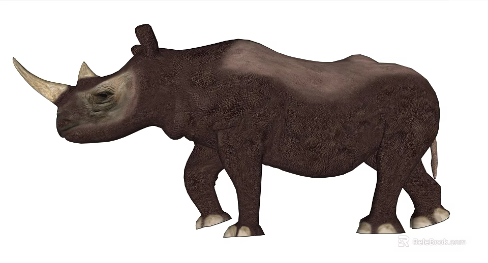 Outdoor Landscape Sculpture of Brown Textured Rhinoceros with Naturalistic Design 3d model 