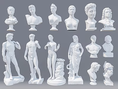 White Sculptures Collection Featuring Busts Full Body Statues With Various Poses And Styles 3d model