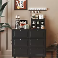 Stylish Black Sideboard With Coffee Machine Mugs Jars And Decorative Green Plant