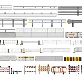 Diverse Fence Designs Featuring Metal Railings Concrete Barriers and Traffic Safety Elements
