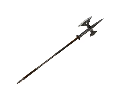 Game Movie Character Weapon Metal Spear with Wooden Shaft and Decorative Head 3d model