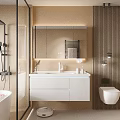 Modern Bathroom Vanity Cabinet With Mirror Sink Faucet Lighting And Storage Design