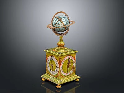 Ornate Antique Clock With Globe Top And Decorative Vintage Base Design 3d model