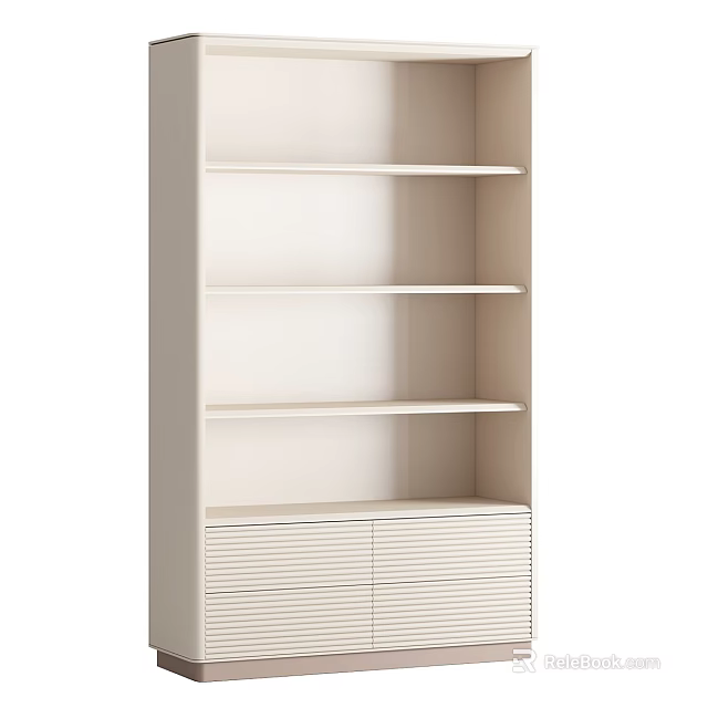 White Modern Decorative Cabinet With Open Shelves And Textured Base Doors 3d model 