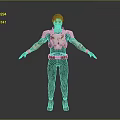 3D Model Human Male Character With Red Hair Armored Shirt Tattoos Dark Pants Boots Gray Background