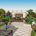 Modern Garden Landscape With Courtyard Stone Wall Palm Plant Lanterns And Staircase