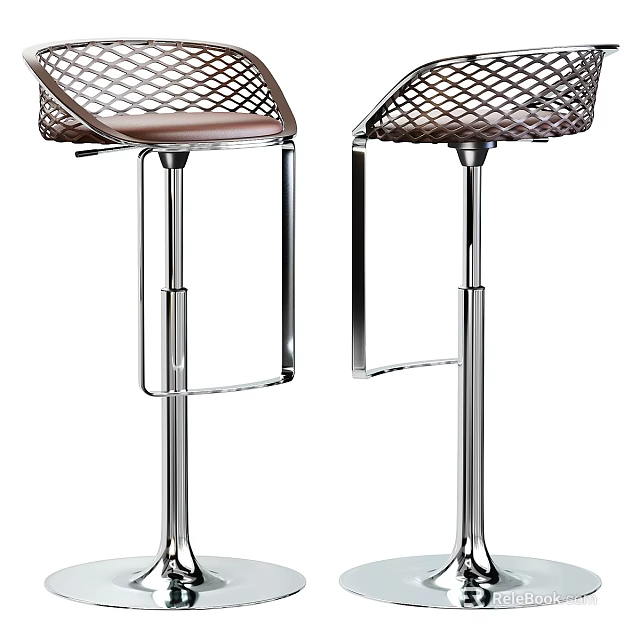 Two Modern Bar Stools With Mesh Seat And Chrome Metal Frame For Bar Counter 3d model 