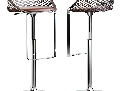 Two Modern Bar Stools With Mesh Seat And Chrome Metal Frame For Bar Counter 3d model