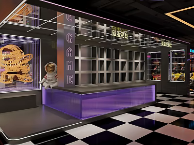 Space Themed Playground With Neon Lights Interactive Games And Kids Area 3d model