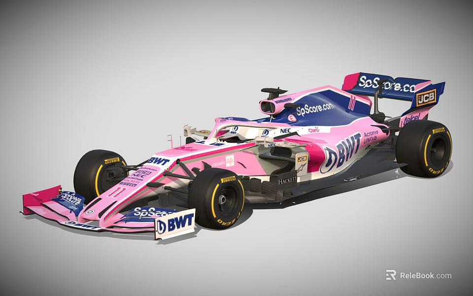 Pink Formula One Racing Car Featuring BWT Sahara Logos And Aerodynamic Body 3d model 