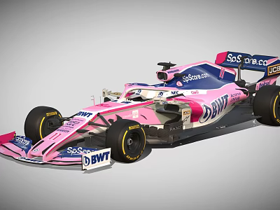 Pink Formula One Racing Car Featuring BWT Sahara Logos And Aerodynamic Body 3d model