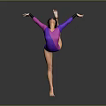 Female Dancer In Purple Leotard Striking Dance Pose With Lifted Leg And Extended Arms