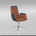 Modern Office Chair With Brown Blue Leather Upholstery And Chrome Swivel Metal Base