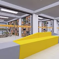 Modern Building Materials Center Exterior With Colorful Geometric Decorations And Glass Windows