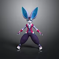 3D Animated Character Model With Large Blue Ears And Purple Outfit In Cartoon Style