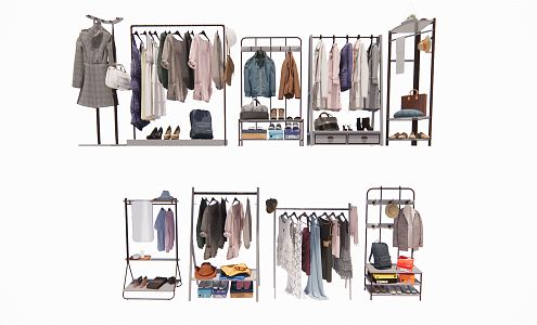 Modern Clothes Hanger Metal Clothes Rack Shoe Rack Women's Clothes Clothing High Heel Shoes School Bag Hats 3d model