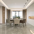 Minimalist Living and Dining Room Interior With Sofa Coffee Table Dining Set And Window View