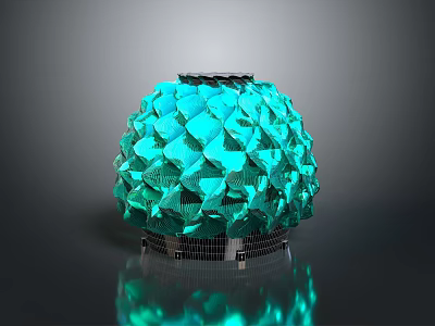 Modern Teal Spherical Lighting Fixture With Diamond Patterned Design And Reflective Base 3d model