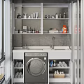 Modern Laundry Cabinet Setup With Washing Machine Sink Countertop Faucet And Storage Cabinets