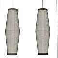 Two Modern Minimalist Chandeliers With Fabric Lampshades And Black Metal Frames For Home Decor