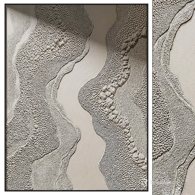 Abstract Painting With Gray And Beige Textured Wavy Lines And Granular Surface 3d model 