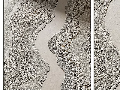 Abstract Painting With Gray And Beige Textured Wavy Lines And Granular Surface 3d model