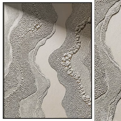 Abstract Painting With Gray And Beige Textured Wavy Lines And Granular Surface 3d model