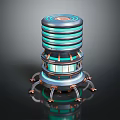 Futuristic 3D Mechanical Tower Structure With Layered Rings Glowing Accents And Support Legs