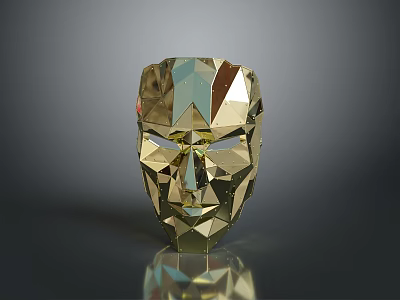 Golden Geometric Mask With Reflective Metallic Surface On Dark Background 3d model
