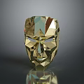 Golden Geometric Mask With Reflective Metallic Surface On Dark Background 3d model