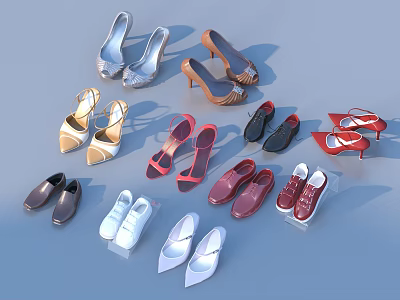 Trendy Shoes With Various Styles Including High Heels Flats Sandals And Sneakers In Different Colors 3d model