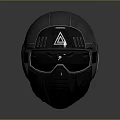 Futuristic Tactical Helmet Design With Triangular Insignia And Circular Side Panels 3d model