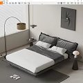 Minotti Double Bed Side Table Chandelier Table Lamp Fishing Lamp Wall Decoration Combination 3d model