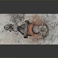 Rusted Industrial Pipe Valve Assembly With Various Components On Square Platform