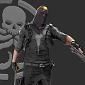 Purple Masked Game Movie Character Yellow Goggles Tactical Outfit Holding Weapon Skull Octopus Logo Background